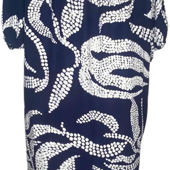 Mo Woman Abstract Print Casual Dress M Navy Blue White V-Neck Short Sleeves - Picture 3 of 14